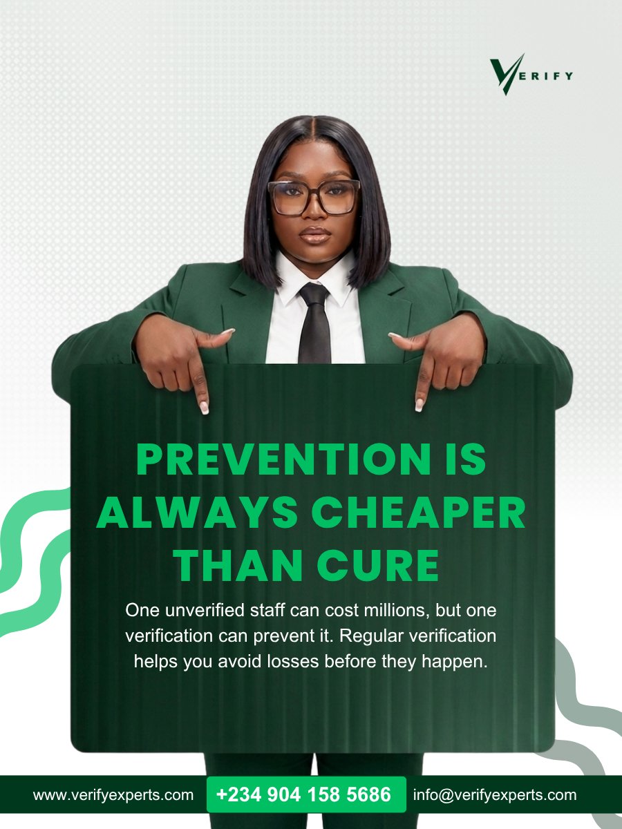 VExpertsNG's tweet photo. Don’t just move fast, move right.
Every smart business decision starts with proper verification.
Check first. Act after.
Make this week count.
...be double sure.
#MondayMotivation #VerifyExperts #DueDiligence #BackgroundChecks https://t.co/AKbiy6lJAH