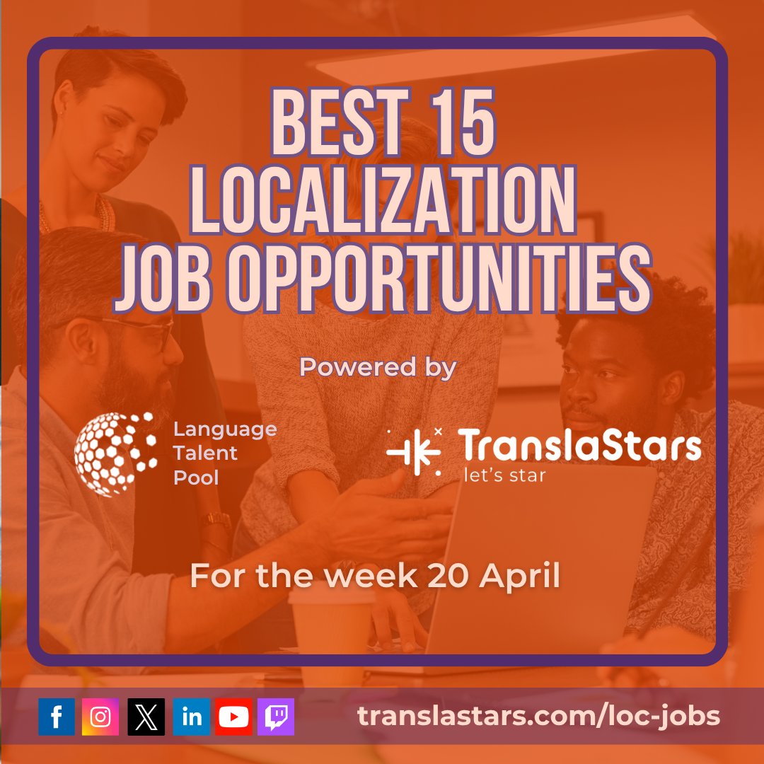 TranslaStars's tweet photo. 🚀 New #LocalizationJobs just dropped!
New roles with Canva, Siemens, OpenAI &amp; more across EMEA, Americas &amp; APAC. 🌍
💼 Explore global #LocalizationCareers https://t.co/WibSUfp6M2
🧠 #KeepOnLearning with TranslaStars: https://t.co/rsci68ystq

#LocalizationCareers https://t.co/fWtylCFbZE