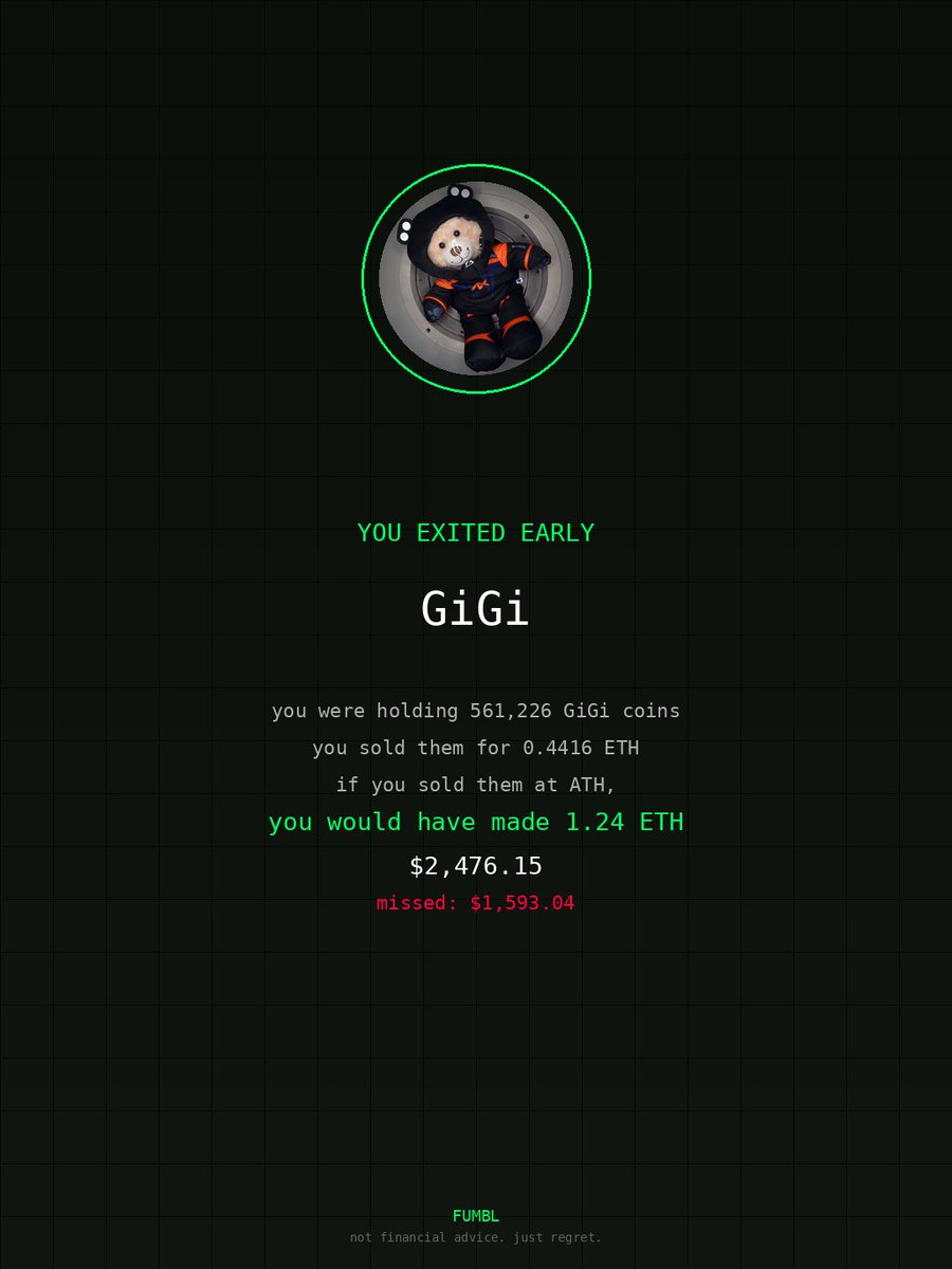 fubar1703's tweet image. Peeped fumbledbags.xyz only to see I didnt cash out on $GiGi 
coulda been up 

0x3a8D4A30B295A45f269c6165DfF1e3DB56eD88A9 
#trust
#printing