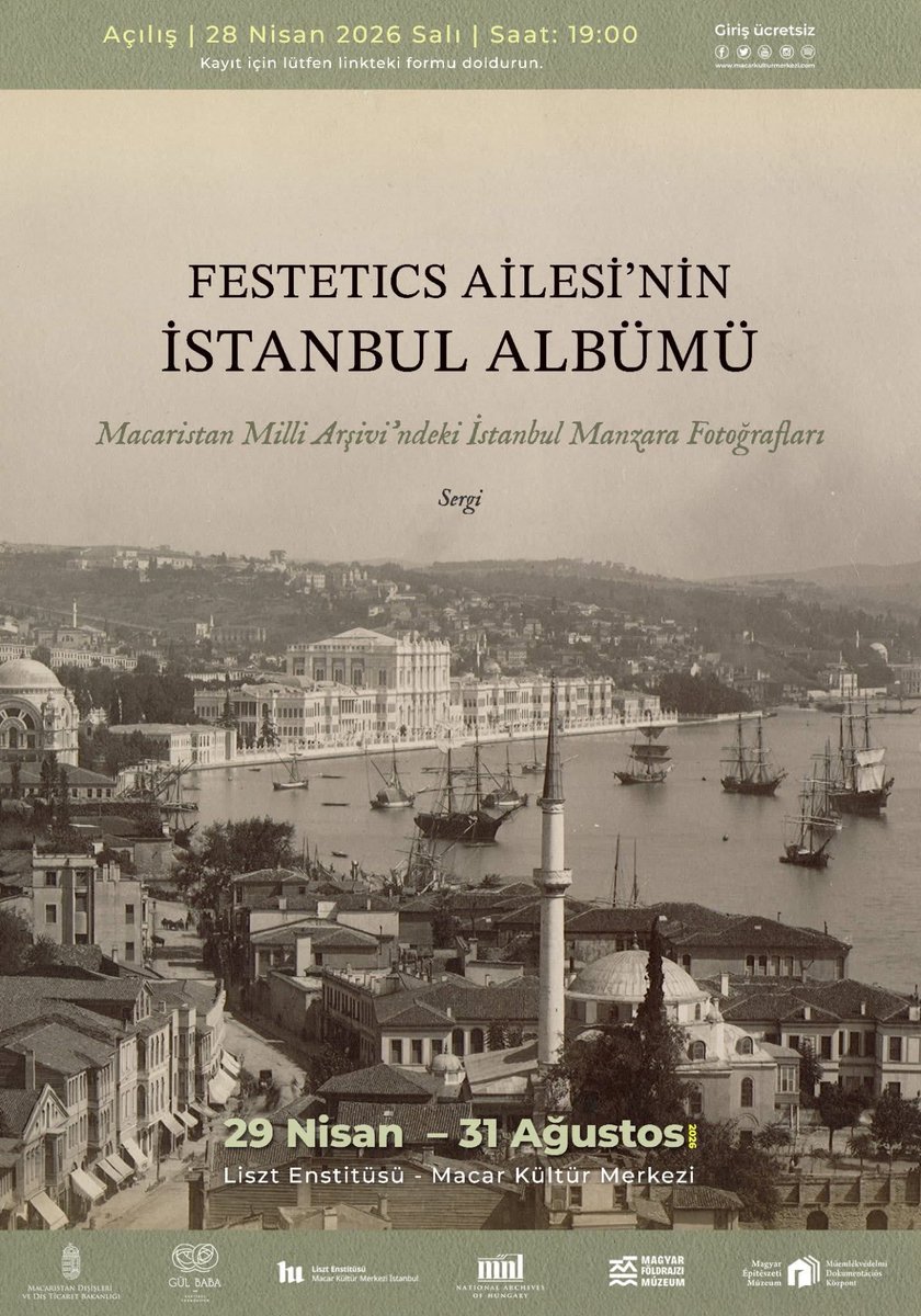 MacarKultur's tweet photo. Yeni Sergi | Festetics Ailesi’nin İstanbul Albümü

Merkezimiz, Macaristan tarihinin önde gelen ailelerinden Festeticslerin bir dönem aile arşivinde bulunan İstanbul temalı albümünde yer alan manzara fotoğrafları sergisine ev sahipliği yapıyor. Osmanlı İmparatorluğu’nun ünlü stüdyosu Abdullah Biraderler’e ait albüm günümüzde Macaristan Milli Arşivi’nde yer alıyor. Albüm dışında sergide, Macaristan’daki başka arşivlerde bulunan İstanbul fotoğraflarından da bir seçki sunuluyor. Sergi, 31 Ağustos 2026’ya kadar ziyaretçilerini bekliyor.  

🎉Sergi açılışı 28 Nisan Salı 2026, 19.00’da gerçekleşecek, katılım için lütfen kayıt yaptırın: https://t.co/a0tIaNVqmE 

#sergi #istanbul #fotoğraf