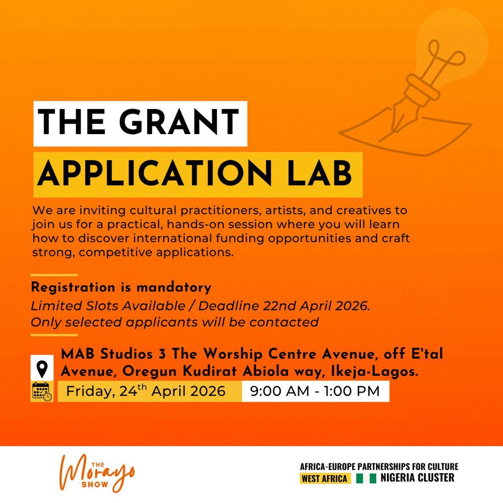 This Friday!!!
We invite cultural practitioners, artists, and creatives who are ready to take their work to a global stage to participate in the Grant Application Lab 2026.

This workshop is designed for professionals seeking to identify international funding opportunities and