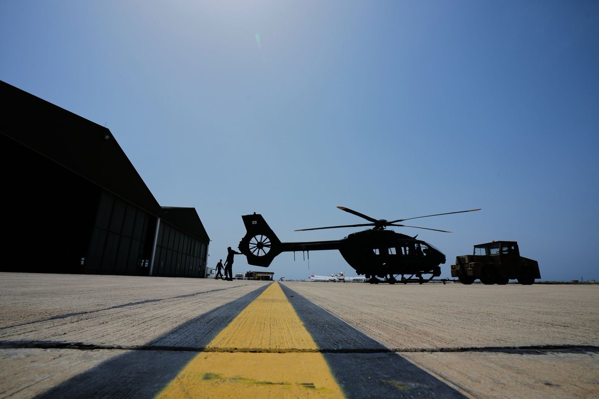 HelMilPhotos's tweet photo. Ελικόπτερο H145M της Εθνικής Φρουράς στην Αεροπορική Βάση Πάφου, 17 Απριλίου 2026.

 📷Petros Karadjias/AP https://t.co/7iFRU0MJS6