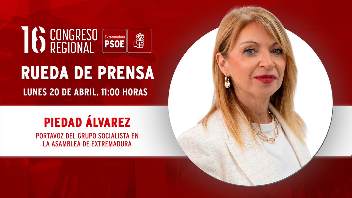 psoeex's tweet image. A las 11:00 horas, la portavoz del @GPSocialistaExt, @MPiedad_Alvarez, atiende a los medios de comunicación.

📍 Sede Regional, Mérida.
🖥️ #Streaming: psoeextremadura.com
