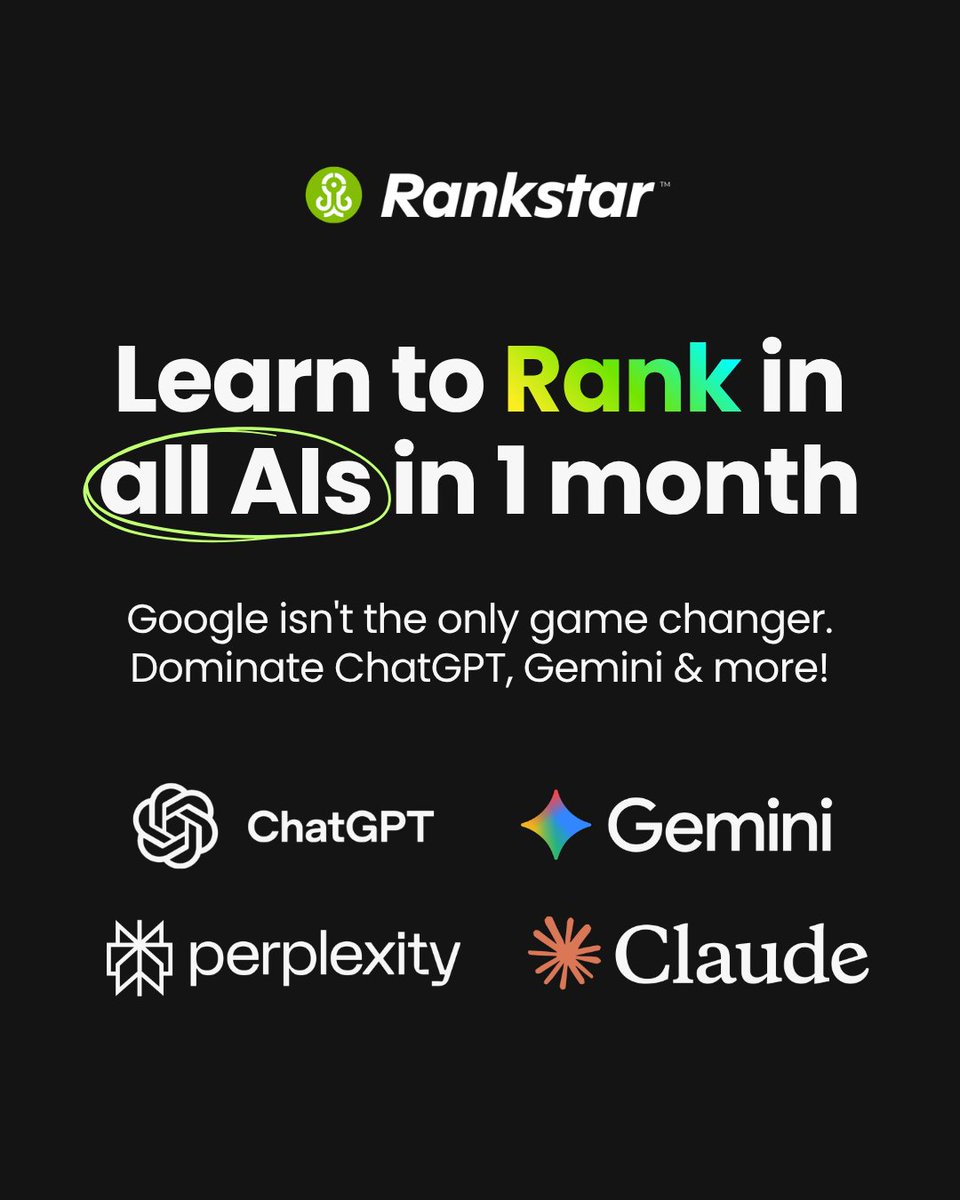 RankstarSeo's tweet photo. More and more users now ask ChatGPT, Gemini, Claude or Perplexity directly:

Who should I choose?
What’s the best brand?
Which website is trustworthy?
What solution do you recommend?

And in those answers, there are winners... and there are invisible businesses. https://t.co/nyfgT4GNvc