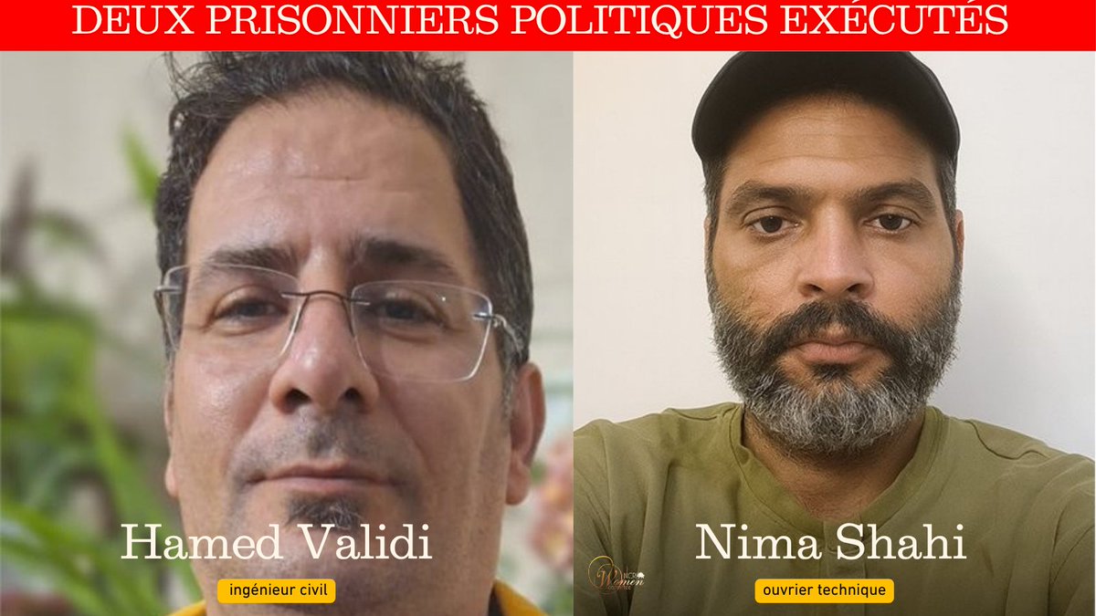 CNRIfemmes's tweet image. 🔴 Deux prisonniers politiques, Hamed Validi et Nima Shahi, ont été exécutés ce matin

Ils étaient présentés comme partisans de l’OMPI

Le monde doit agir maintenant pour dénoncer ces exécutions et protéger les détenus en danger
#Iran #HumanRights #StopExecutions
