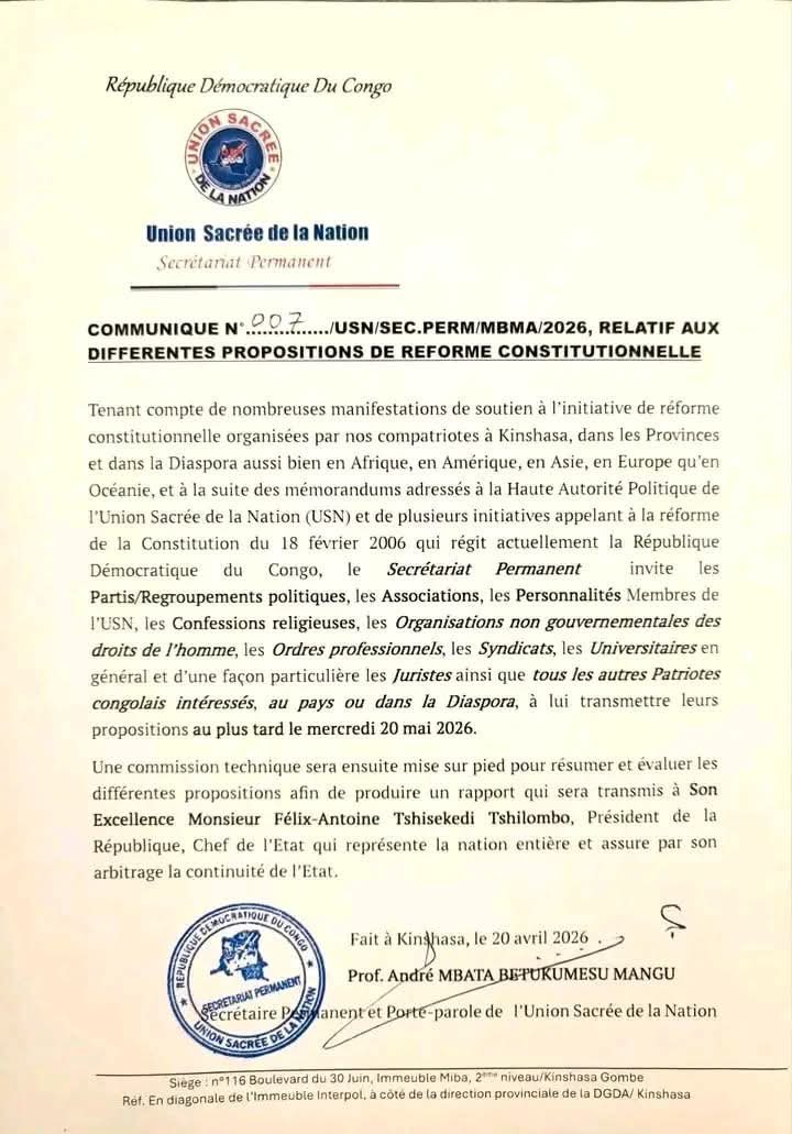 afrikarabia's tweet image. #RDC #Constitution Le secrétariat permanent de la majorité présidentielle #USN a officialisé l'ouverture du processus de recueil des #contributions pour une éventuelle #réforme #constitutionnelle.