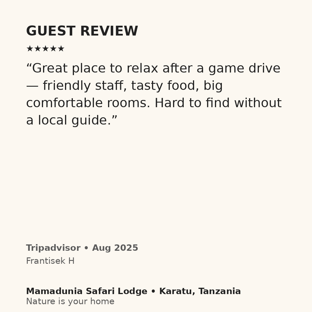 Mamaduniasafari's tweet image. ⭐ Tripadvisor review — Warm team, great meals, and restful nights — that’s our promise. Tour operators: DM. #Authentic