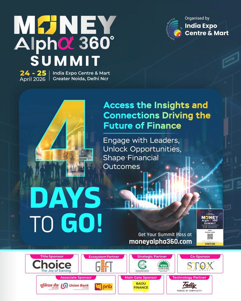 MoneyAlpha360's tweet image. 4 Days to Go - Turn Insight into Opportunity at the Centre of #FinancialDecision-Making!

With just four days remaining, Money Alpha 360o Summit brings you closer to the people, perspectives, and possibilities shaping the