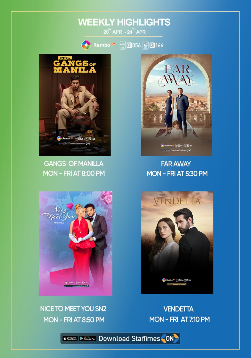 Strembotv's tweet photo. ✨Rembo Plus Weekly Highlights ✨
Your Premium Lineup just got better 🎬
From the gripping drama of Vendetta to the high energy action in Gangs of Manilla,Far away.....
This week is stacked 🚀
Stream it all, anytime,only on Rembo Plus.📲🔥
#remboplus #weeklyhighlights #streamnow https://t.co/WPiSbQK33p