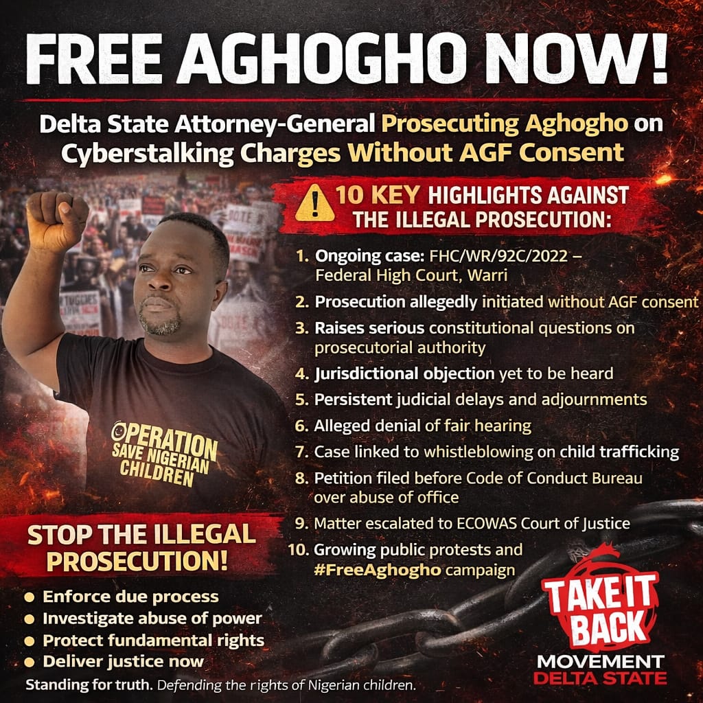 #FreeAghoghoNow
Delta state government must free comrade Aghogho 
He is currently in prison for exposing child trafficking 
Stop the illegal persecution