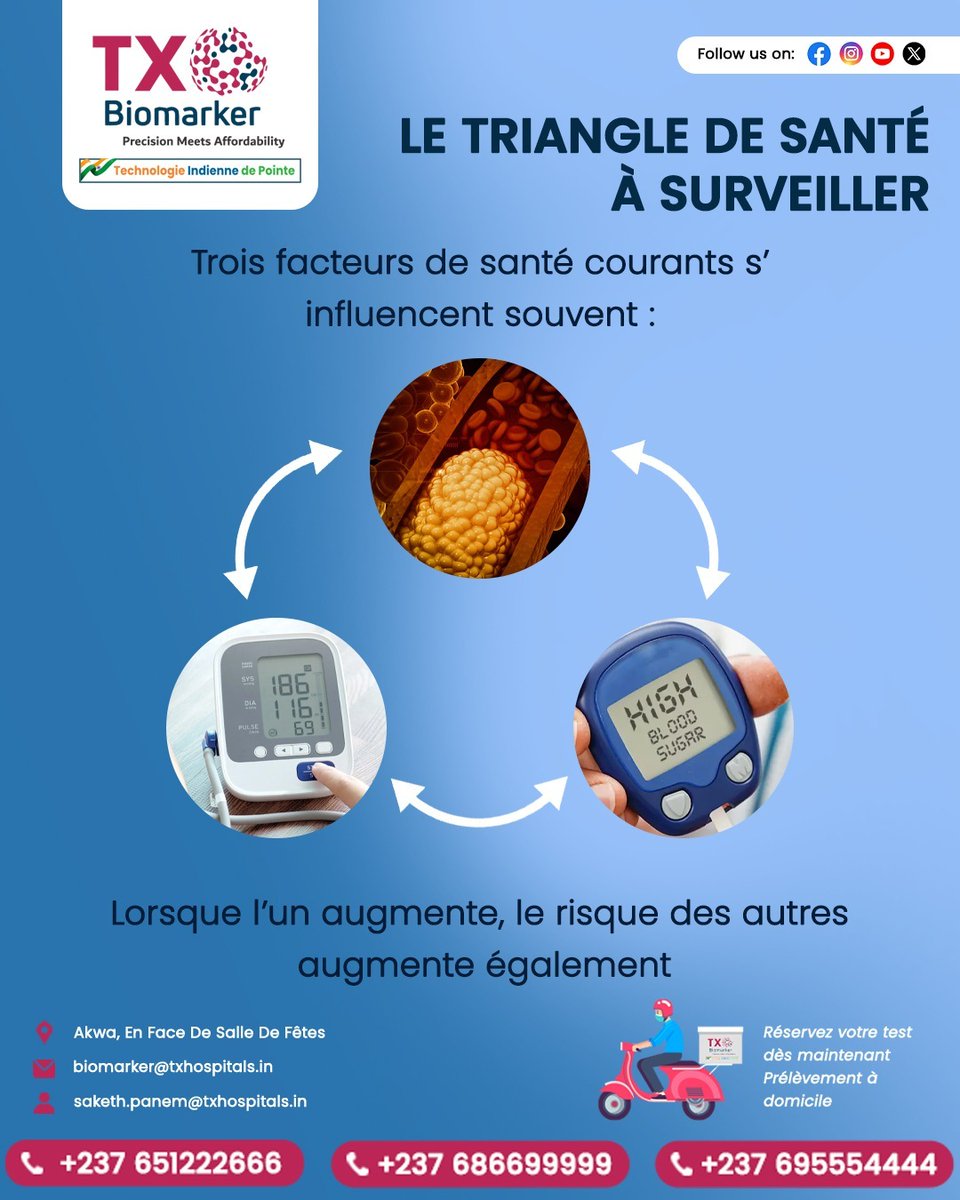 TxBiomarker's tweet photo. Your health is interconnected—what affects one area can impact the others.

💡 Regular screening helps you stay one step ahead.
Take control of your health today with timely testing and expert care.
🚑 Home sample collection available
📍 Akwa
📞 +237 651222666

#HealthTriangle https://t.co/G5CxmOVV5N