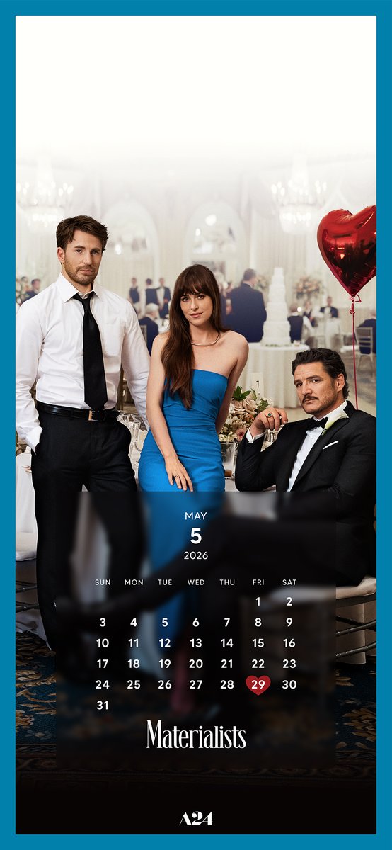 A24HPS's tweet image. #A24　#HPS　#マテリアリスト　#💍

★毎月24日はA24の日★
映画のワンシーンを切り取った
スマホ用壁紙カレンダー（5月）をご用意しました。
Type【B】は、
#マテリアリスト 結婚の条件

❝夢を追う元カレ❞ 𝐨𝐫 ❝完璧な今カレ❞
“婚活のプロ”の結婚の条件とは──？

▼作品公式Xはこちら