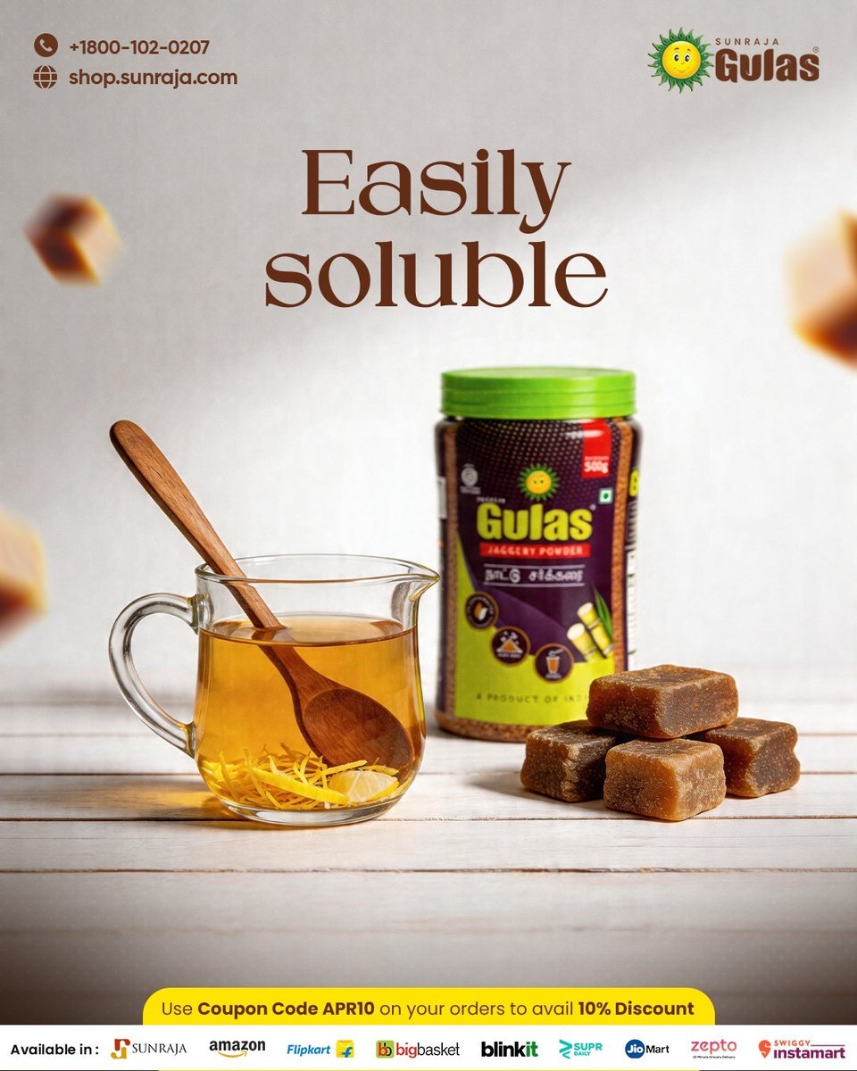 GulasJaggery's tweet photo. Upgrade your daily cup with the goodness of nature✨
Gulas Jaggery Powder is 100% natural with no lumps and no dust,
just pure wellness in every spoon

Shopping links in bio. Use code APR10 to get 10% discount.

#strainerfree #FromTheHouseOfSunraja #naturalsweetner https://t.co/cGSxyGAYXX