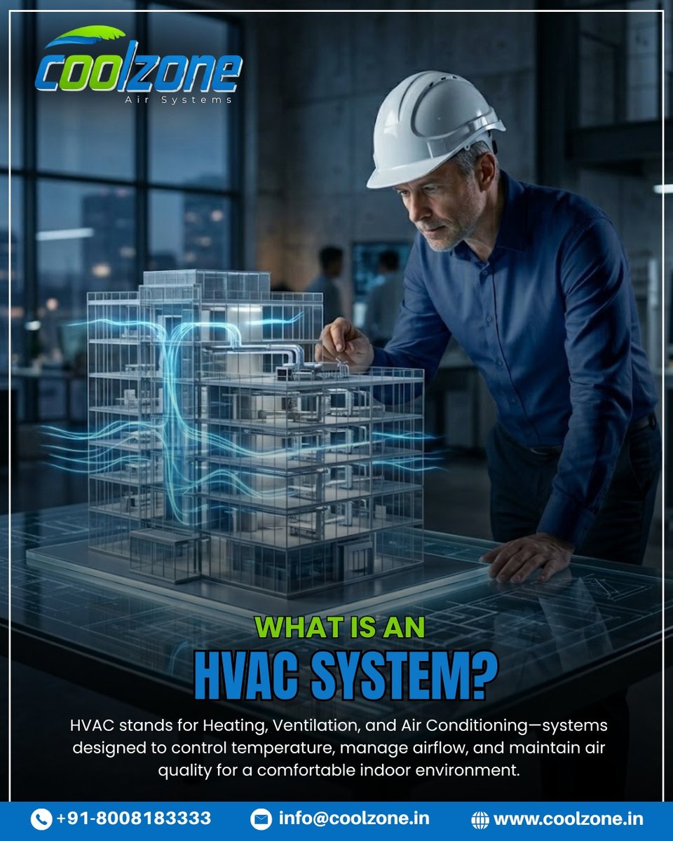 SystemsAir45114's tweet image. What is an HVAC system? 🤔

It stands for Heating, Ventilation &amp;amp; Air Conditioning—designed to control temperature, airflow &amp;amp; air quality for ultimate comfort.
Upgrade your indoor environment today! ❄️🔥
📞 +91-8008183333
🌐 coolzone.in
#HVAC #AirConditioning #Comfort