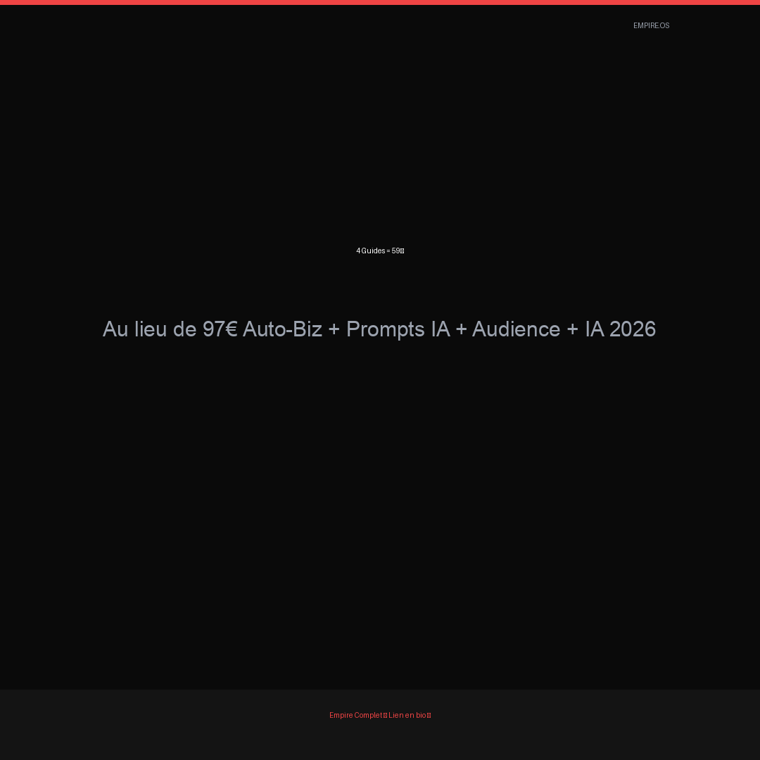YoussefAna86432's tweet image. 4 Guides = 59€ au lieu de 97€ 📚

Empire Complet :
1️⃣ Auto-Entrepreneuriat Maroc (29€)
2️⃣ 100+ Prompts IA Business (19€)
3️⃣ Monétiser son Audience (27€)
4️⃣ IA Nouveautés 2026 (22€)

Total : 97€ → 59€

Lien en bio 👇

#empireos #pack #guide #business #ia