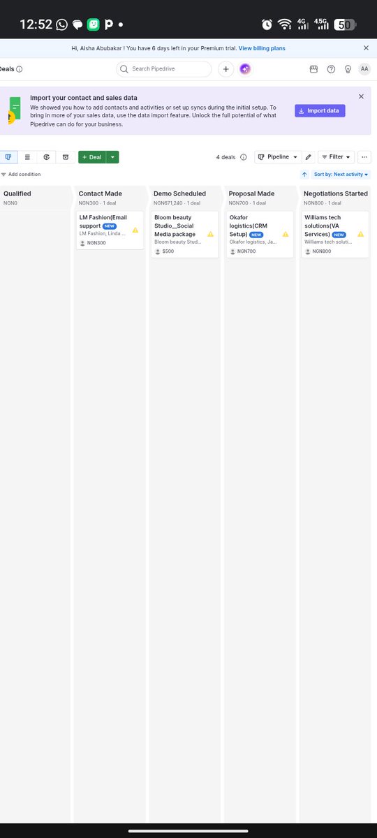 AishaAbu25173's tweet image. Started with zero clients, zero experience, just a phone and a dream 📱
Built real skills in Zendesk, Freshdesk and Pipedrive CRM. Earned a certificate. Submitted proposals. Sent cold emails to real brands.
No laptop. No excuses. Just doing the work 💪
#VAJourney