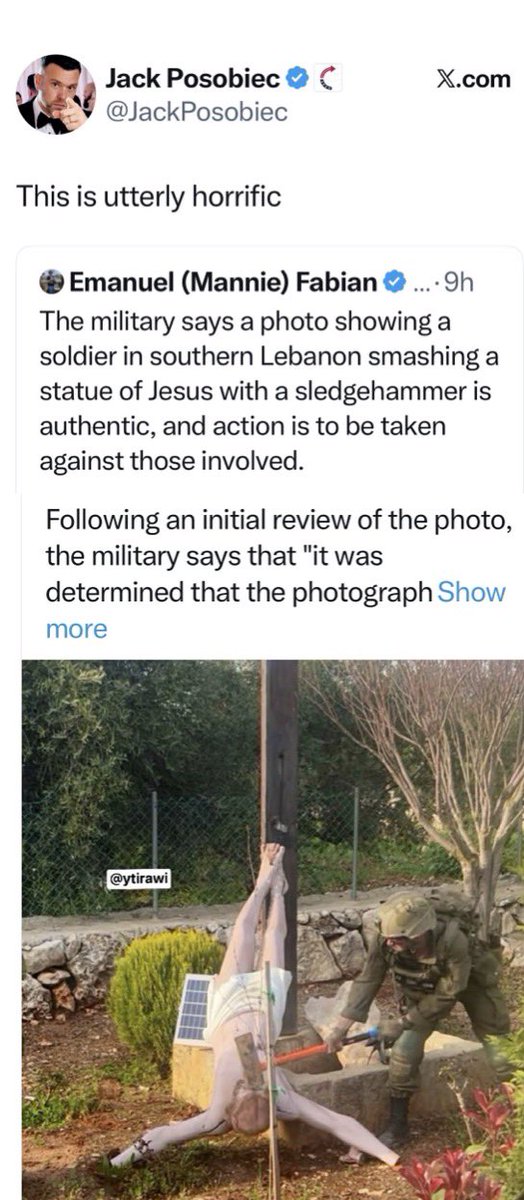 🏮الوثنية المعاصرة..

"مروع" (Horrific).. 

صهاينة المسيحيين الغربيين اليوم يضجّون ويصرخون بهذا الوصف..

ليس تنديدا بإبادةٍ ممنهجة أراقت دم ١٠٠,٠٠٠ فلسطيني مستضعف في غزة، منهم ٢٠,٠٠٠ طفل مات قبل أن يعرف ما هي الحياة..

أو ٣٠٠ مئة لبناني أبيدوا قصفاً خلال عشرة دقائق..

وإنما