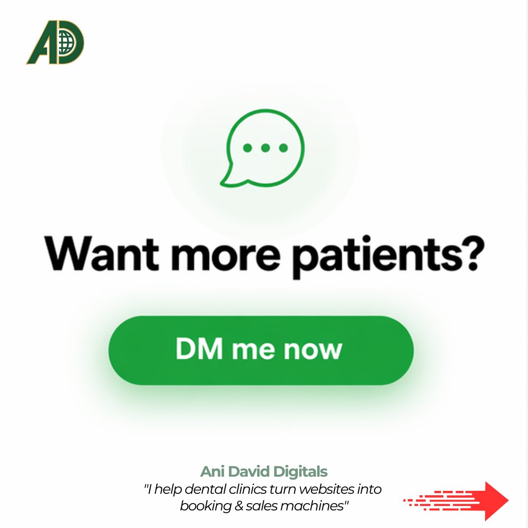anidavid_tips's tweet photo. Your dental clinic could be fully booked

But if your website looks outdated and untrustworthy

Patients will silently choose a competitor that knows how things are done

Getting found online isn't luck.

It's a system

Fix the system. Fill the chairs

#DentalMarketing #Dentist https://t.co/kzNfGyYSs2