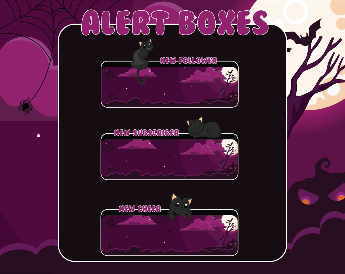 carlypaull's tweet image. This came out way better than I imagined 🖤✨
A cozy-spooky alert box set featuring sleepy little black cats, dreamy night skies, and just the right touch of Halloween vibes 🌙🐈‍⬛

#VTuber #VTuberAssets #VTuberDesign #StreamingOverlay #StreamGraphics #TwitchStreamer #YouTube