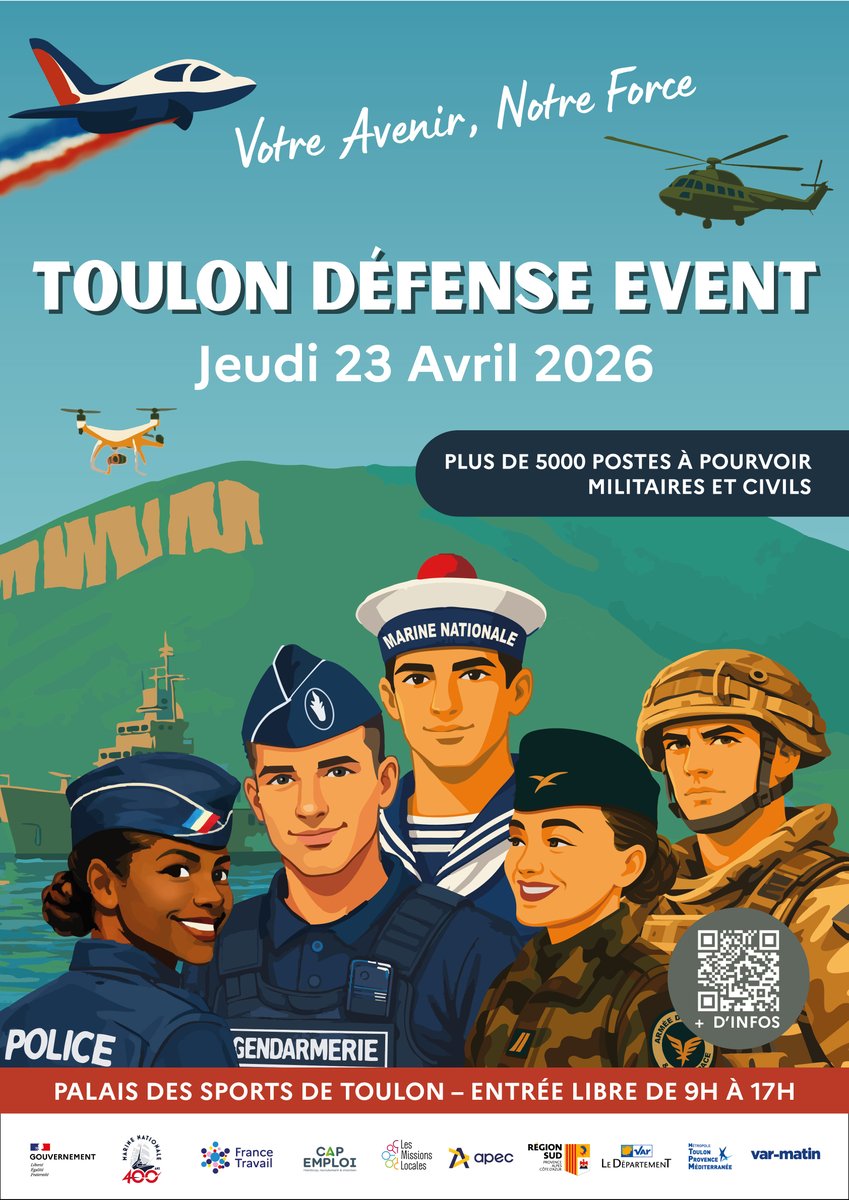Prefet83's tweet image. #Événement #Emploi | Le Toulon Défense Event revient ce jeudi 23 avril au Palais des sports de Toulon 👉 francetravail.fr/region/provenc…

Venez découvrir les métiers de la Défense et de la Sécurité publique :
➡ Plus de 5 000 postes à pourvoir en région PACA
➡ Démonstrations, échanges