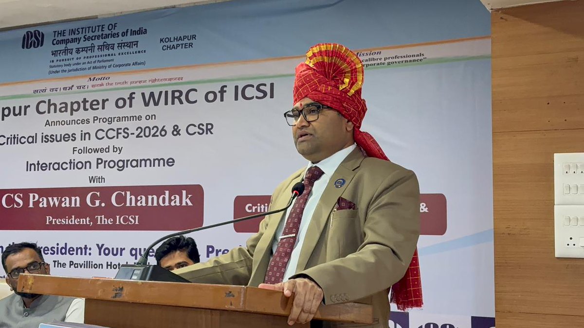 icsi_cs's tweet image. #ICSI Kolhapur Chapter organised a full-day programme on Critical Issues in #CCFS - 2026 &amp;amp; #CSR, and Members Interaction with #CS Pawan G Chandak, President, The ICSI