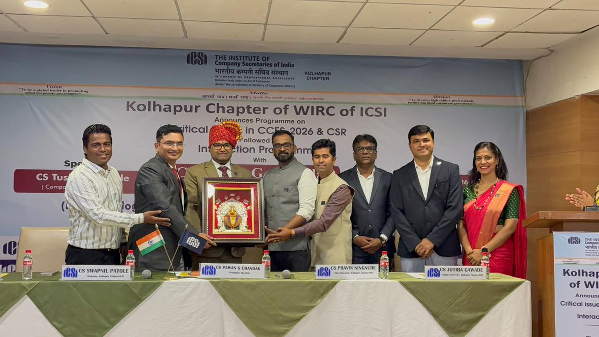 icsi_cs's tweet image. #ICSI Kolhapur Chapter organised a full-day programme on Critical Issues in #CCFS - 2026 &amp;amp; #CSR, and Members Interaction with #CS Pawan G Chandak, President, The ICSI