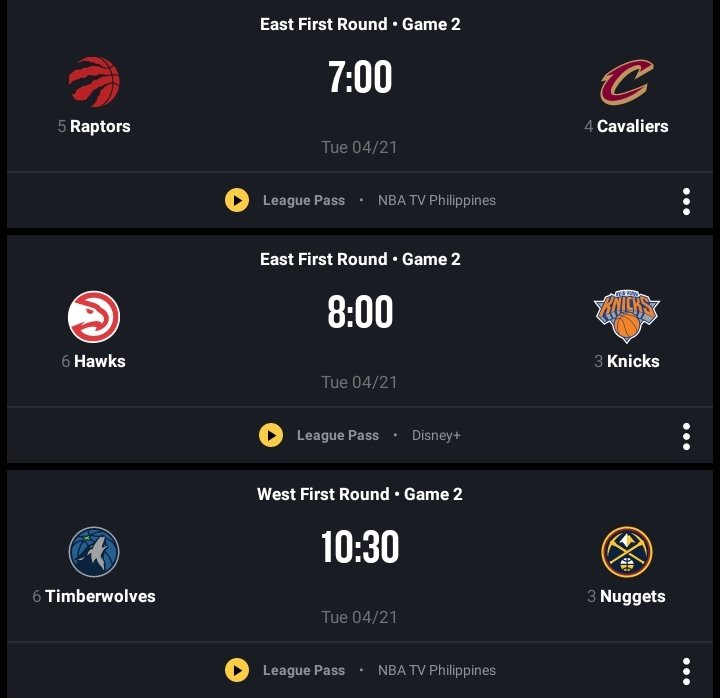 KuyaJeffPH's tweet image. NBA PLAYOFFS POSTSEASON 2026🏀 SCHEDULE
(CONFERNECE QUARTERFINALS)
April 20, 2026 Monday🇺🇲
April 21, 2026 Tuesday🇵🇭

TOR vs CLE - 07:00 PHT - PEACOCK
ATL vs NYK - 08:00 PHT - NBC
MIN vs DEN - 10:30 PHT - NBC

#NBA #NBAPlayoffs #Postseason #KuyaJeff
