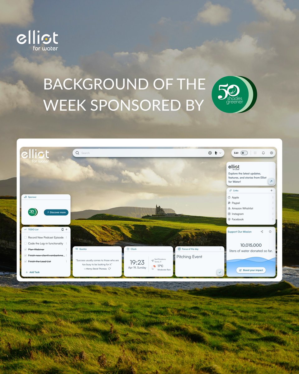 elliotforwater's tweet photo. ✨ Sponsor of the Week. ✨ This week on the Elliot for Water dashboard, we’re really happy to feature Fifty Shades Greener. 💧 They help businesses take concrete steps towards sustainability, from reducing carbon emissions to improving how water and energy are used every day. 🌿 https://t.co/kx2gUF0z4D