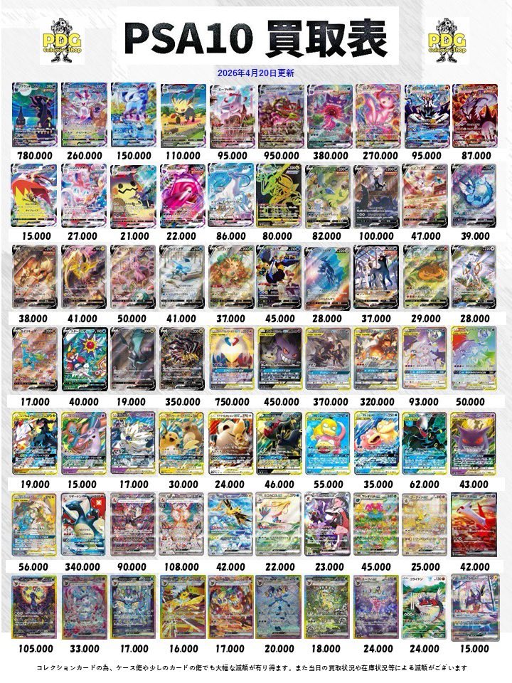 PDG_osaka's tweet image. 🔥ポケモンカード店頭強化買取表🔥

本日の買取表です‼️
買取表以外のPSAもドシドシ募集中💞

お持ち込みお待ちしております‼️✨️

もし持ってるカードあったら、
いいね👍とリポスト📮おねがいします❗️

#買取
#PSA
#大阪
#オタロード
#ポケカ
#ポケモンカード
