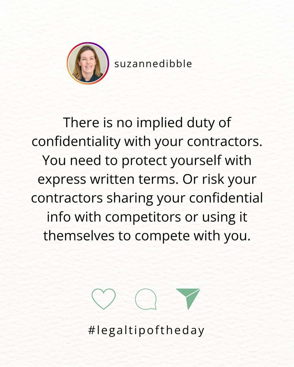 law4onlinebiz's tweet image. It happens, no contract in place with a freelancer can lead to stress, cost, and risk.

Don’t leave it too late. Get your contracts sorted before work starts.

Email support@suzannedibble.com to join Legal Buddy and access templates.
#Contracts #Freelancers #SmallBusinessUK