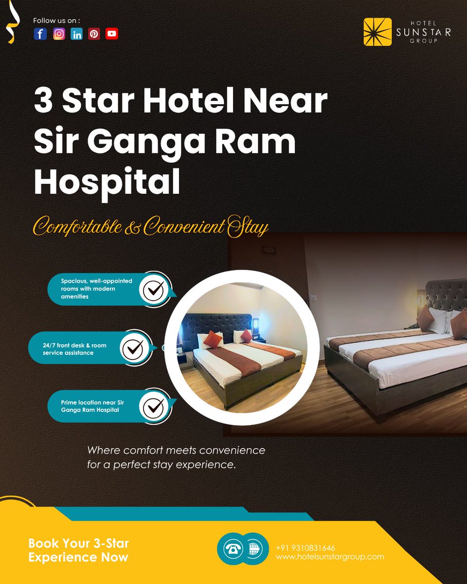 Hotel_Sunstar's tweet image. Looking for a 3-star hotel near Sir Ganga Ram Hospital?
Stay at Hotel Sunstar Group, Karol Bagh
✔ Clean rooms
✔ 24/7 service
✔ Perfect for medical stays

👉 Book now: hotelsunstargroup.com

#DelhiHotels #KarolBagh #StayComfortable #HotelDeals #TravelIndia