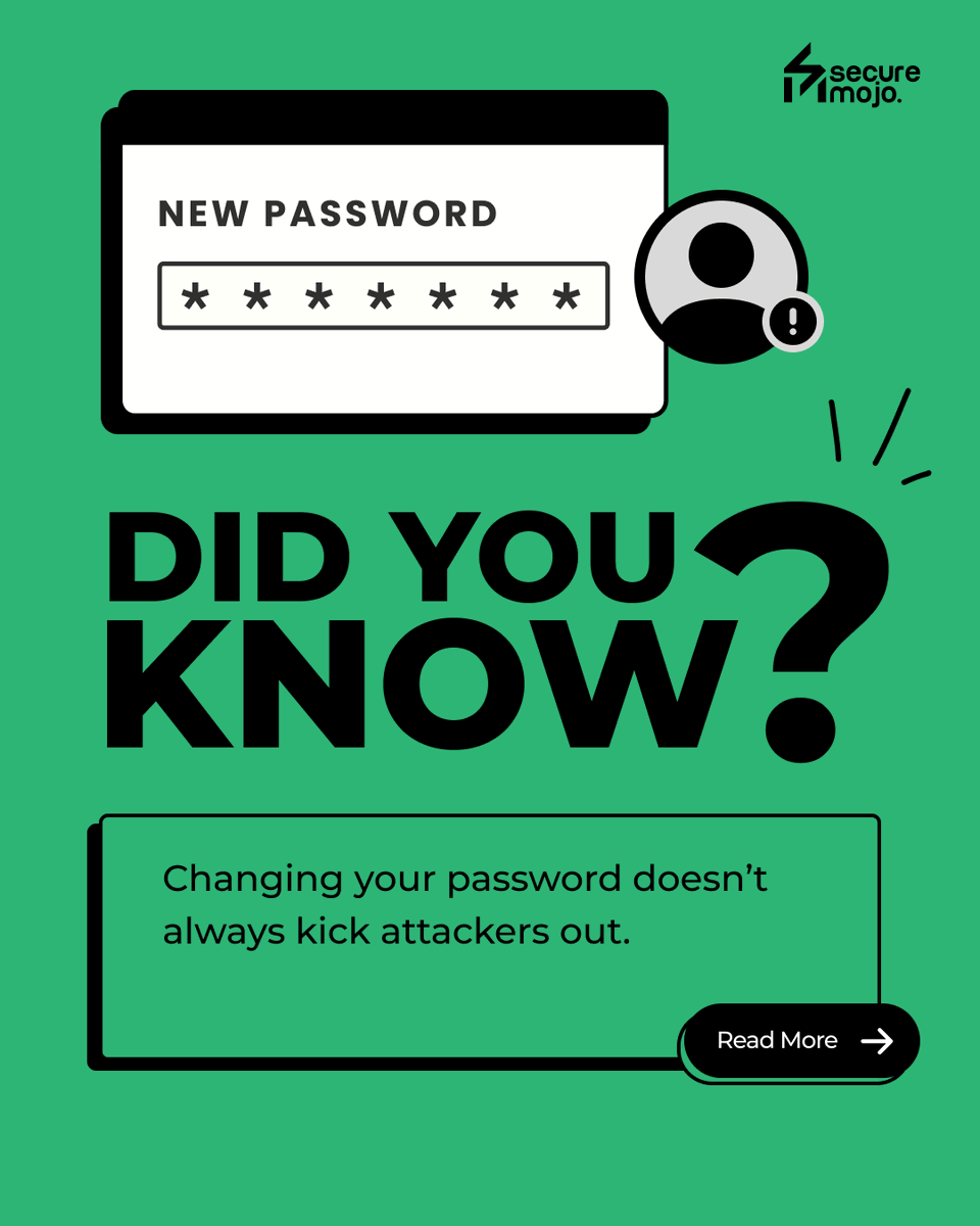 SecureMojo's tweet photo. You changed your password 🔐📱
But didn’t check who’s still in ⚠️
 
#securemojo #Cybersecurity #OnlineSafety #DigitalHygiene #onlineprotection #cybersafe #PasswordSecurity #ProtectYourAccounts #SessionSecurity #didyouknow https://t.co/bgsiZBw3qY
