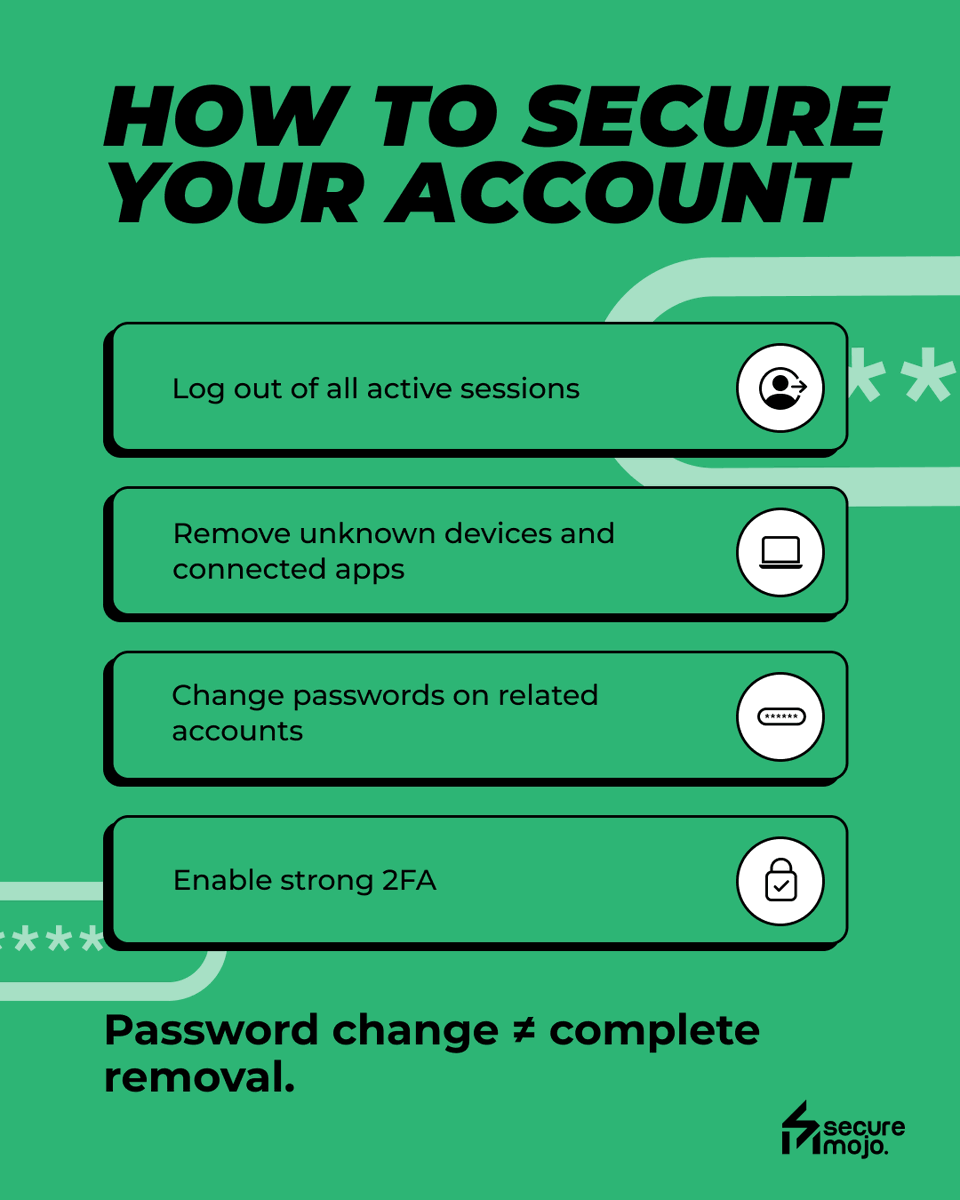 SecureMojo's tweet photo. You changed your password 🔐📱
But didn’t check who’s still in ⚠️
 
#securemojo #Cybersecurity #OnlineSafety #DigitalHygiene #onlineprotection #cybersafe #PasswordSecurity #ProtectYourAccounts #SessionSecurity #didyouknow https://t.co/bgsiZBw3qY