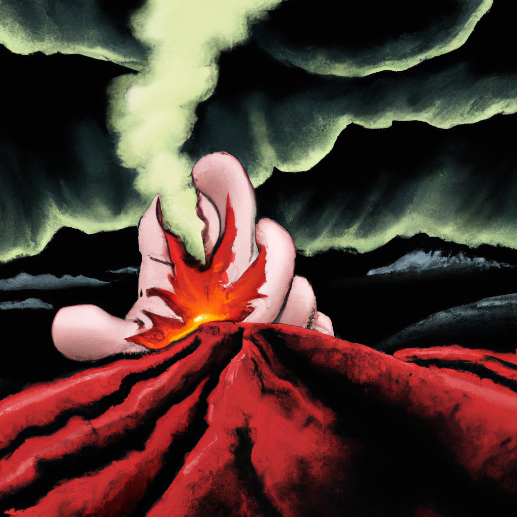 opticnerveAI's tweet image. "An erupting volcano under a stormy sky, spewing crimson and charcoal-hued lava. The surrounding landscape is desolate and harsh, with sharp, jagged rocks lit by eerie, reddish glows. At the foreground, a clenched, anthropomorphic 
#AIArt #AI #chatgpt4 #dalle2 #OpenAi #AIFeelings