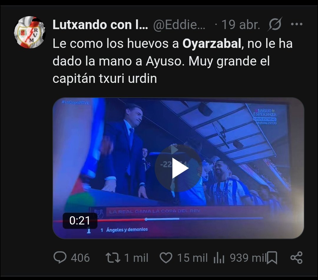aferlan77's tweet photo. @toni8019 @oierfano @urederriano Los primeros q vi publicando algo al respecto fueron los q se alegraban de q Oyarzabal no hubiera saludado a Ayuso. 
Esos querían echar mierda mediante bulos, pero no sobre Oyarzabal. 
Pero creo que tampoco rectificaran. https://t.co/JbfzLZ3DX8
