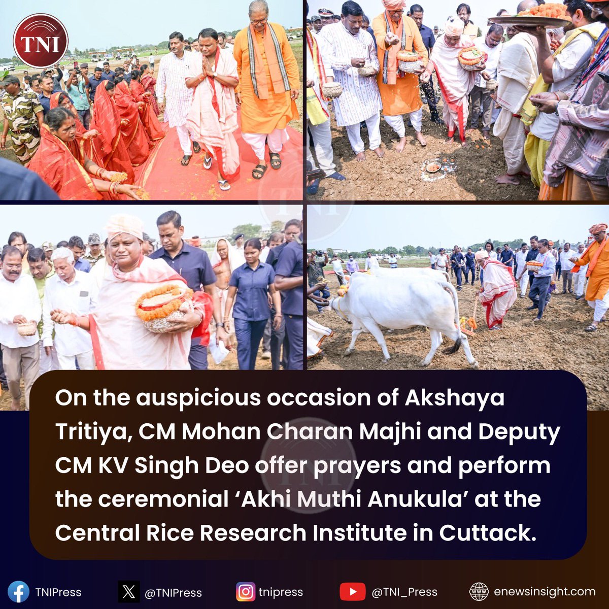 TNIPress's tweet image. 🔴 Odisha CM Mohan Majhi performs Akhi Muthi Anukula on Akshaya Tritiya. #TNI #Insight #TNIPress