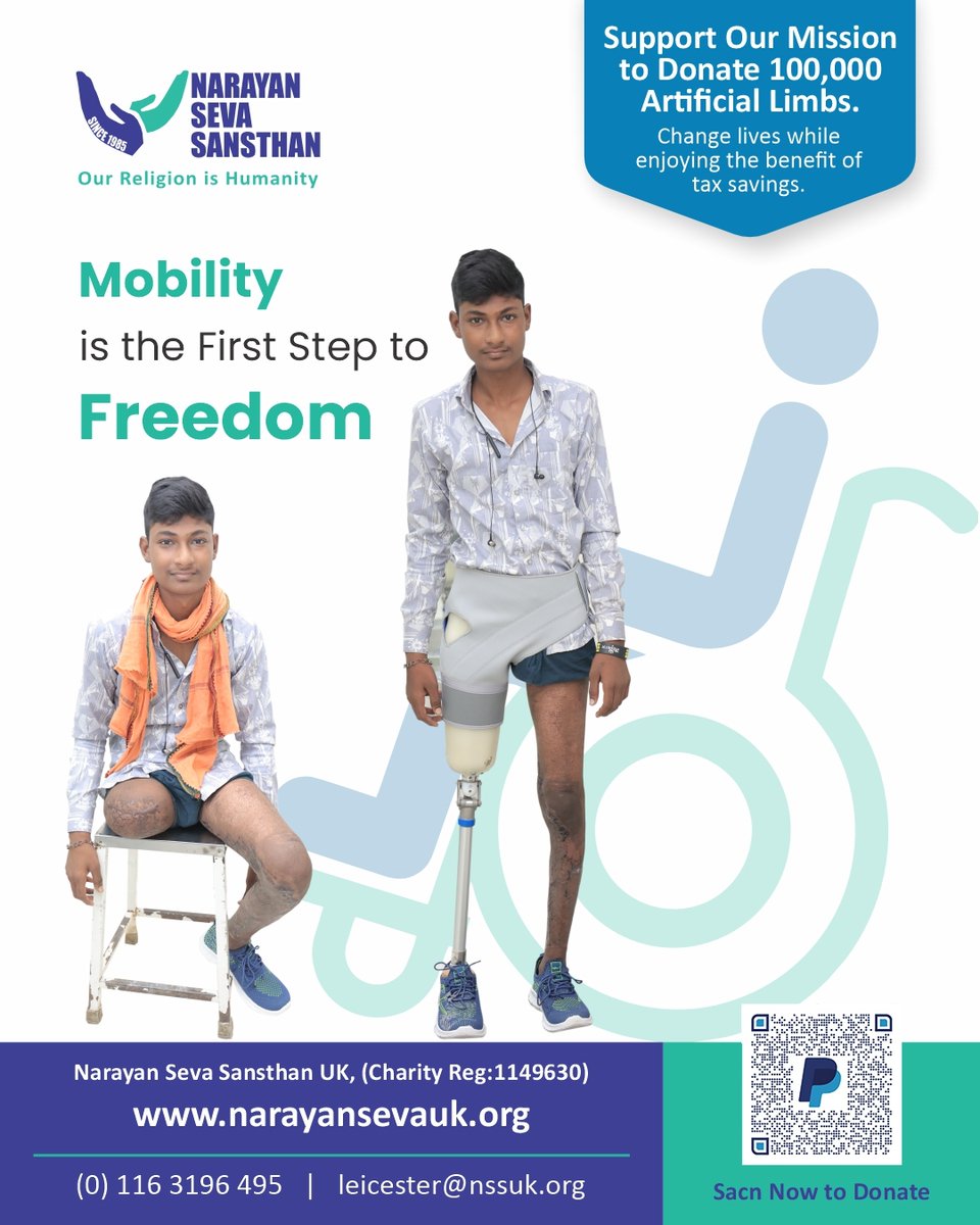 NarayanSevaUK's tweet image. When a person can move independently, they can go to school, find work, and participate in the community. Help us turn "I can't" into "I can".
let’s build a world without barriers.
Visit- hubs.li/Q04cHjX20

#NarayanSevaSansthanUK #MobilityMatters #abilitynotdisability