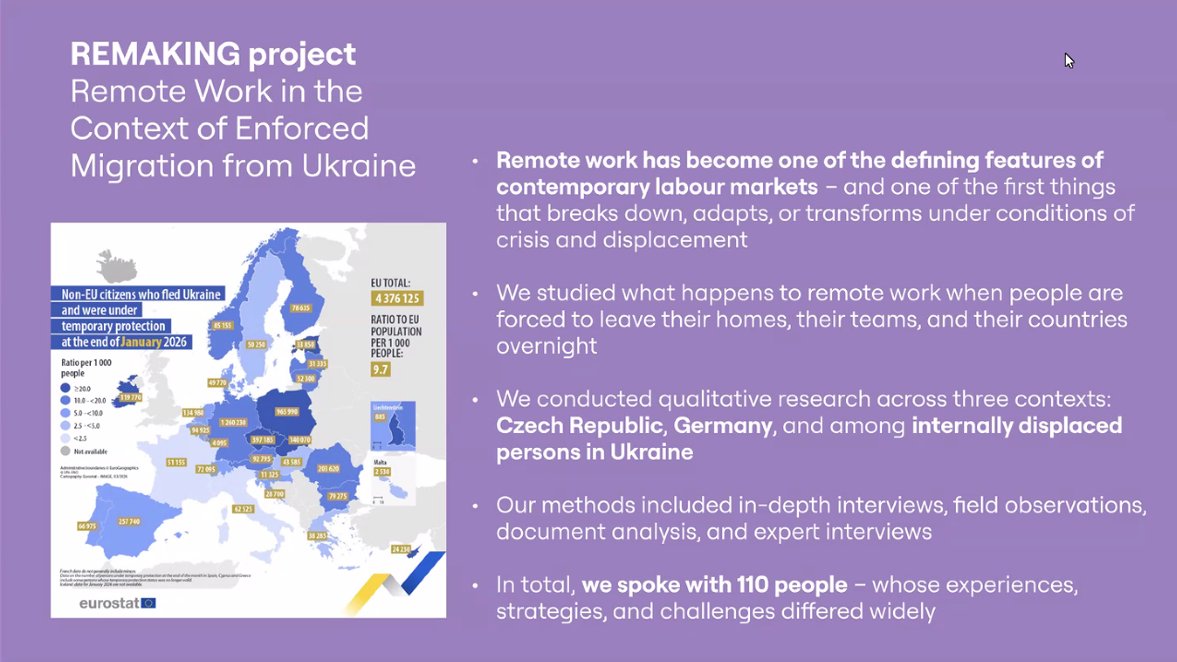 remaking_eu's tweet image. ➡️ Remote Work in Turbulent Times: What Actually Helps?

💻A webinar by @vsecz , Visionary Analytics &amp;amp; Ukreate Hub, explored remote work under displacement 

💡Key themes: isolation, adaptation, and redefining professional growth

#HorizonEU
