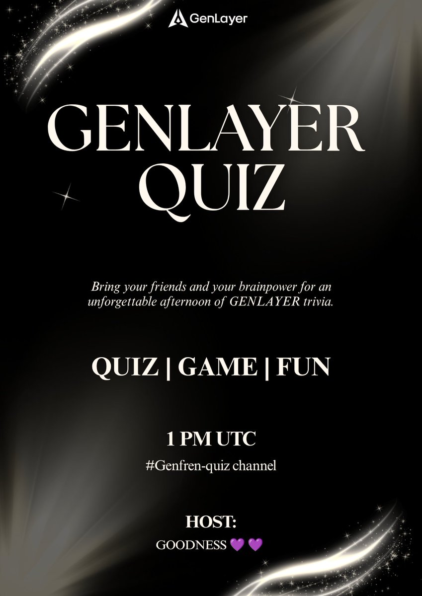 PixelUnderdog's tweet photo. Monday, April 20th 2026 @GenLayer
- GenLayer Quiz by @GoodnessDeFi 1PM UTC 
- GenLayer AMA by @EdgarsNemse 2PM UTC 
https://t.co/1TX8WcyY6l
- Korean Regional Quiz by @JayKryptoX 2:45PM UTC 
- Ukrainian Regional Quiz by @K1st_Capital 6PM UTC 

Good luck 💜❤️ https://t.co/cr6yvpGqDK