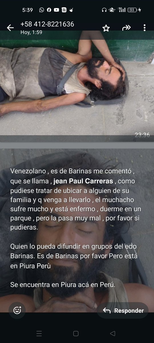 Nancy04_12_2014's tweet image. #Urgente 
JEAN PAUL CARRERA ES #VENEZOLANO DE #Barquisimeto se encuentra en #Peru Piura urgen que la familia lo contacté, lo busque ya que se encuentra muy enfermo y durmiendo en un parque.