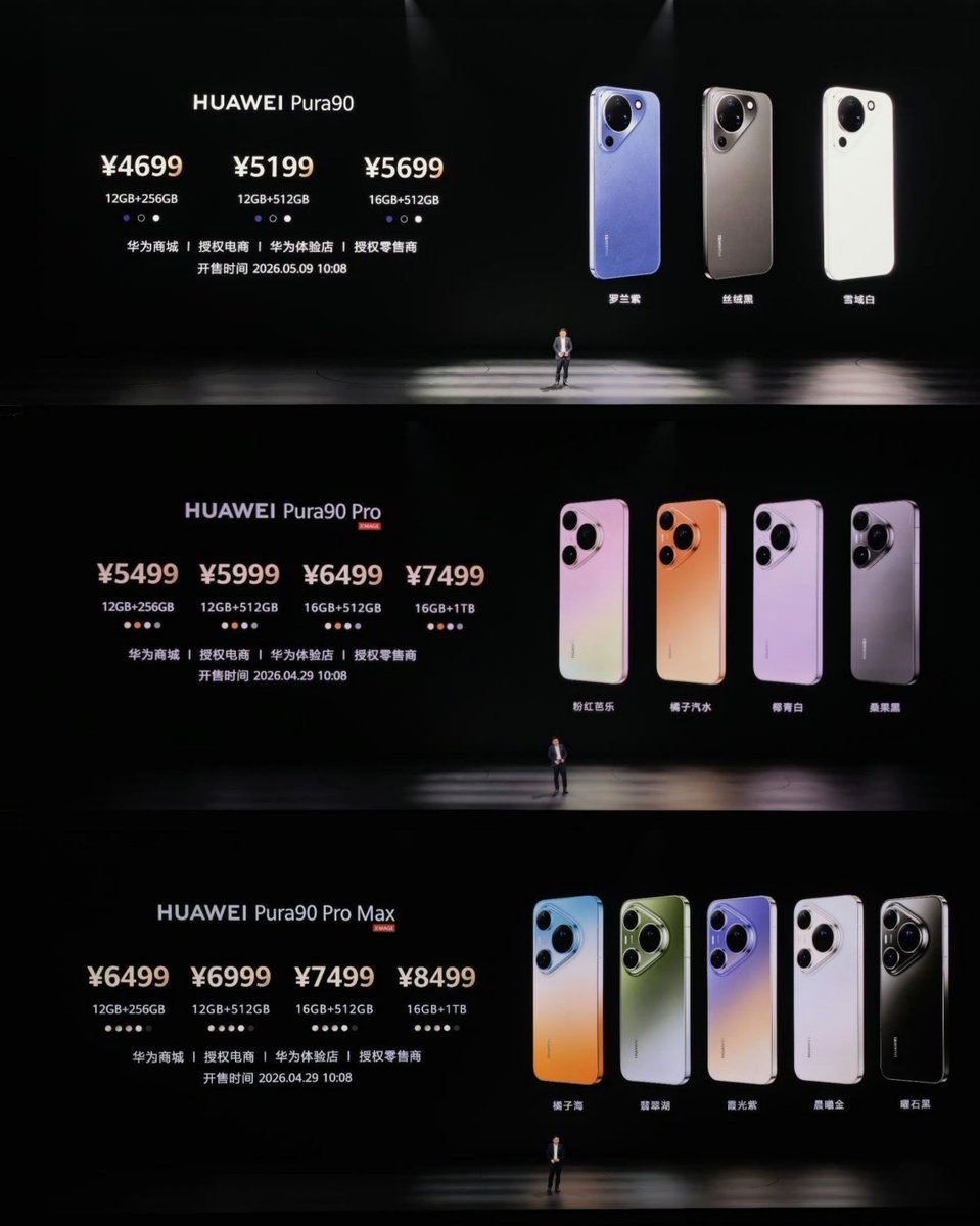 TechHome100's tweet image. Huawei Pura 90 
💰 4699¥ ~ 12+256GB

Huawei Pura 90 Pro 
💰 5499¥ ~ 12+256GB

Huawei Pura 90 Pro Max
💰 6499¥ ~ 12+256GB

#Huawei #HuaweiPura90