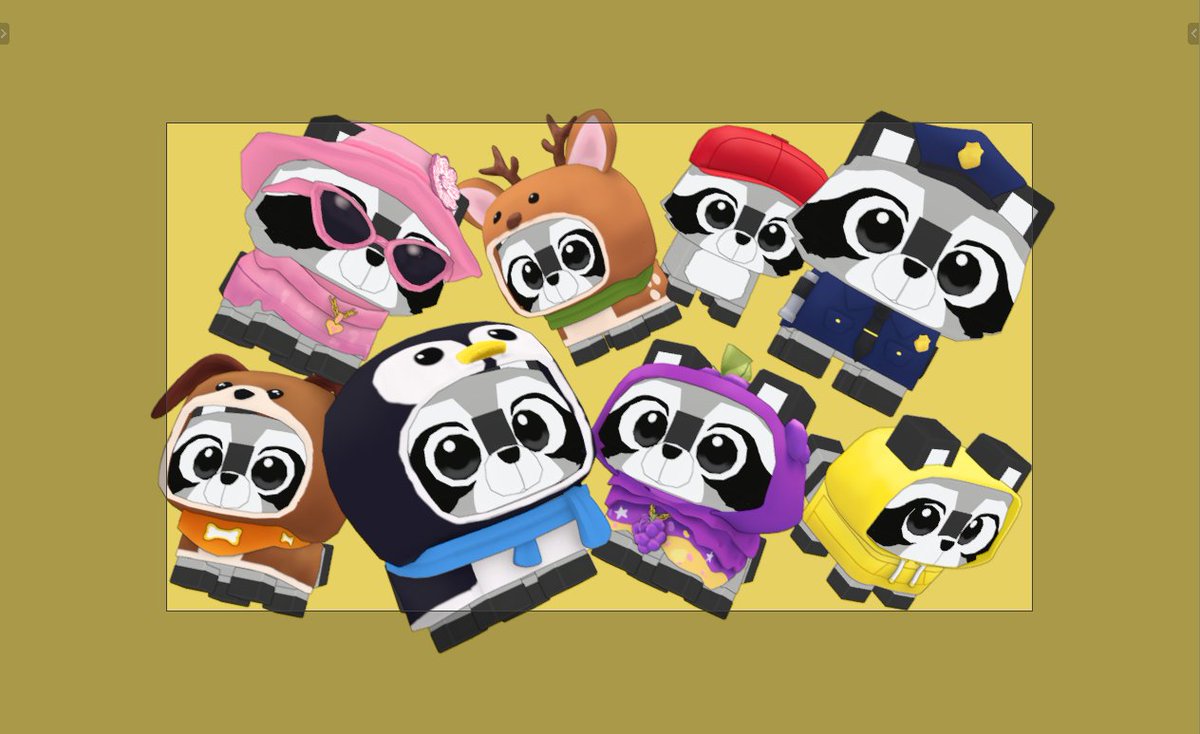 ExoticTrancee's tweet photo. Hand-painted Chibi Raccoon pets set! 
Finished commission. 

Open for work!
Dizzy: exotictrance
#Roblox #RobloxDev https://t.co/bQ5kmBbV2E
