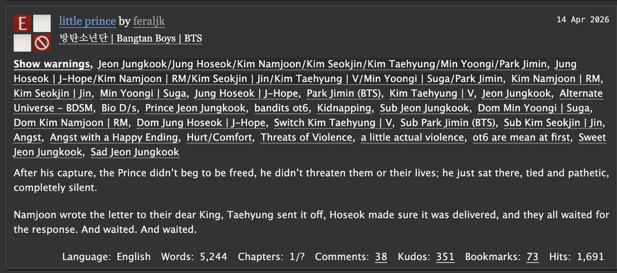 I'm like ridiculously obsessed by this new fic from <a href="/feraljk/">æryn⁷ 🐿🍉 mang biased</a> please check it out!!!!

archiveofourown.org/works/83127696