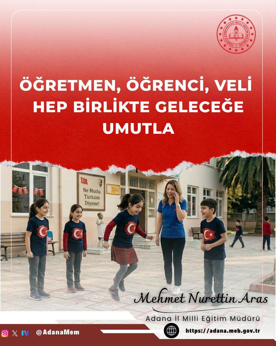 ceyhanmem01's tweet photo. Öğretmen, öğrenci, veli… Hep birlikte geleceğe umutla...

Aynı bayrağın altında buluşan bir millet olarak; bilgiyi değerle, aklı vicdanla buluşturan bir eğitim anlayışıyla yürümeye devam ediyoruz.

#EğitimleTekYürek

@tcmeb 
@AdanaMem 
@mnaras
@Sampiyon_6101 https://t.co/wmmAHGrV9p