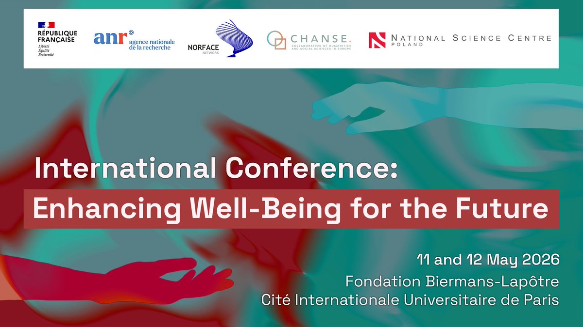 EUCHANSE's tweet photo. 📍 Paris | 11–12 May 2026

NORFACE-CHANSE Conference on “Enhancing Well-Being for the Future” – presenting research and policy perspectives on well-being.

➡️More information: https://t.co/GCzfqGZmJk

#EUCHANSE #WellBeing https://t.co/acinM5zRhh