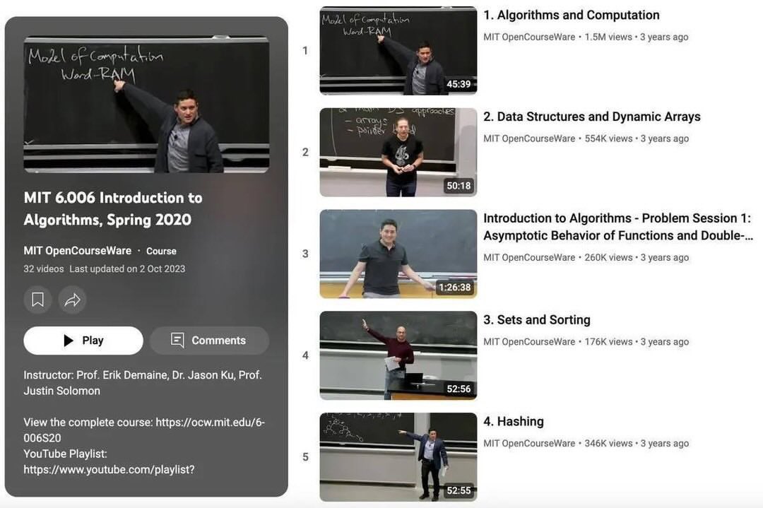 alifcoder's tweet photo. MIT's FREE courses on YouTube are absolute gems! (Link👇)￼ https://t.co/odENG4uxxw