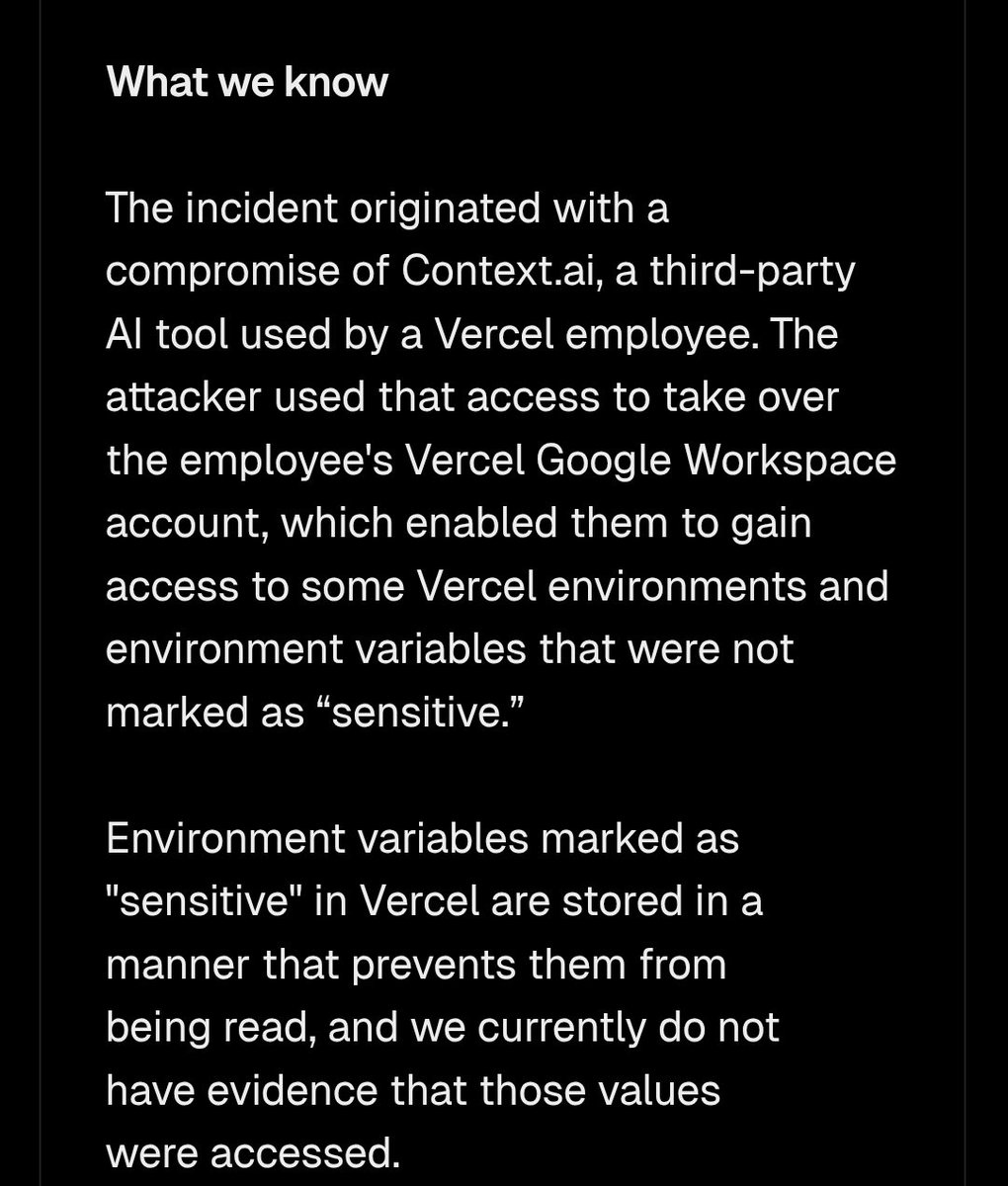 vercel compromised 

every ai action, has an equal and opposite reaction