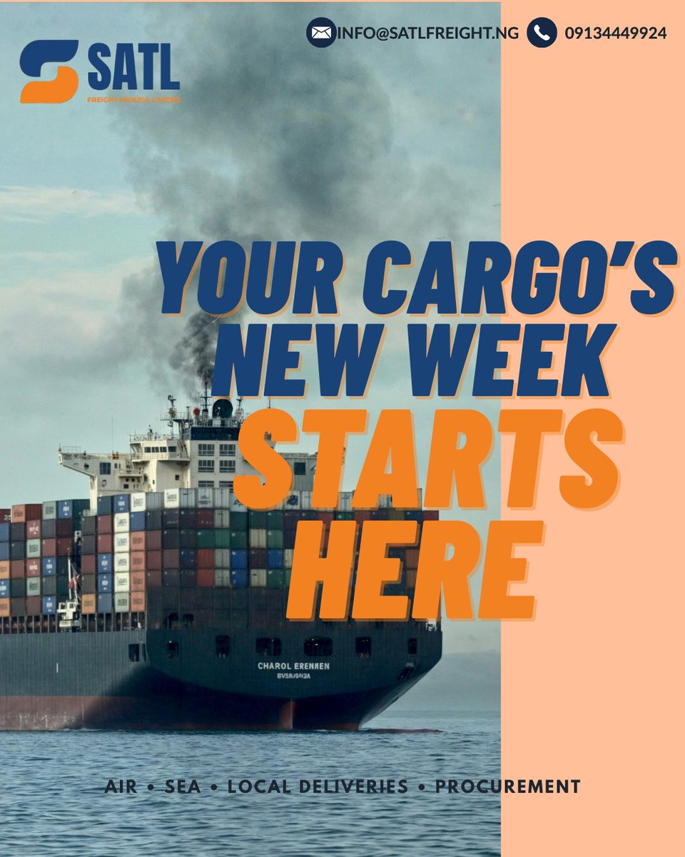 SATLFreightNG's tweet image. New week, new shipments, new possibilities 🚚✨
Let SATL Freight handle your logistics while you focus on what matters.
Ship smart. Ship with SATL.
#NewWeek #LogisticsMadeEasy #SATLFreight #ShipWithSATL
