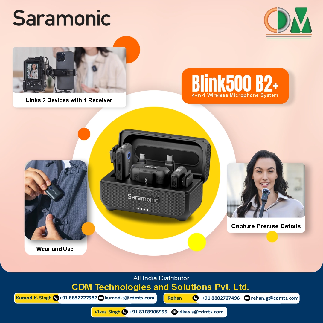 CDMTS's tweet photo. Level Up Your Sound Game with Saramonic Blink500 B2+!
No more tangled wires, no more background noise — just crystal-clear audio anytime, anywhere. 
#Saramonic #Blink500B2Plus #ContentCreator #WirelessMic #VlogGear #CreatorTools #AudioUpgrade #SaramonicIndia https://t.co/IVrAB0c0JB