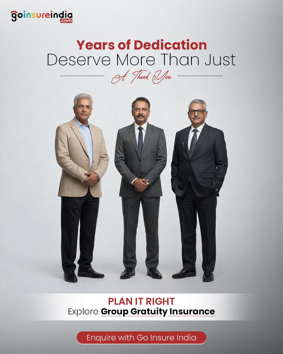 GoInsureIndia's tweet image. Years of dedication deserve more than a thank you.
Secure your team’s future with Group Gratuity Insurance.

#GroupGratuity #EmployeeBenefits #GoInsureIndia